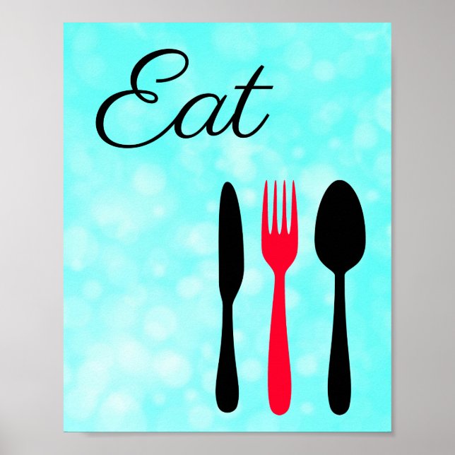 Teal, Black and Red Eat Sign för köket Poster (Framsidan)