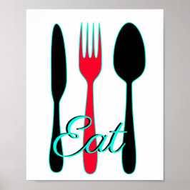 Teal, Black and Red Eat Sign för köket Poster