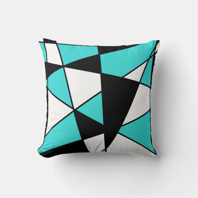 Teal Black and White Modern Geometric Mönster Kudde (Framsida)