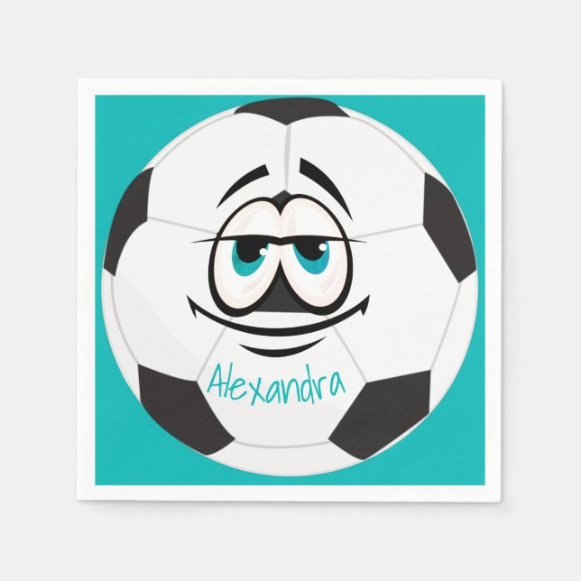 Teal Black and white soccer ball lustig ansikte Pappersservett (Framsidan)