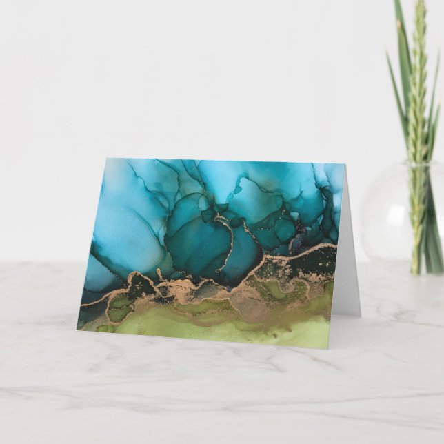 Teal Black Brass Alcohol Bläck Blank Notecard Tack Kort (Framsida)