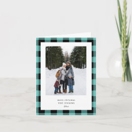 Teal Black Buffalo Plaid Border 3 Photo Christmas Helgkort