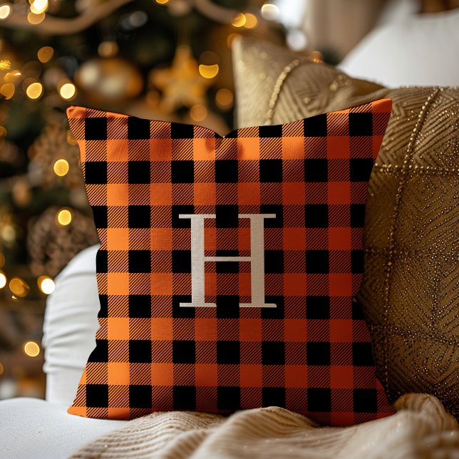 Teal Black Buffalo Plaid Monogram Holiday Kudde (Skapare uppladdad)