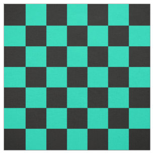 Teal Black Checker Mönster Textile Tyg