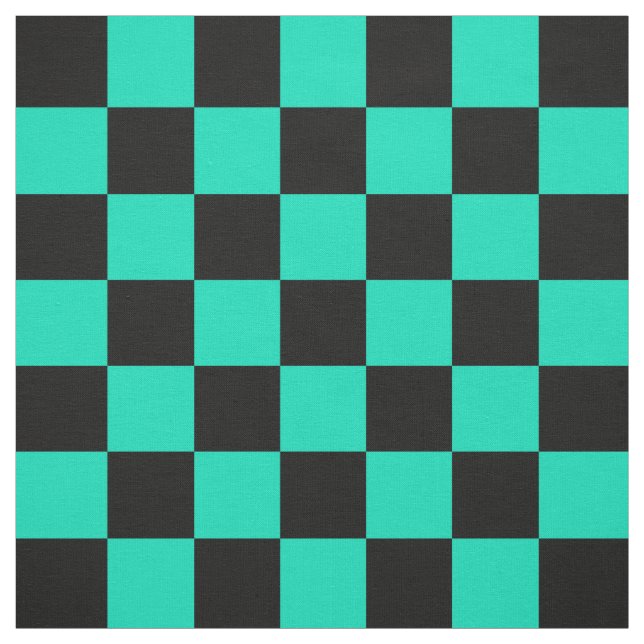 Teal Black Checker Mönster Textile Tyg (Provkarta)