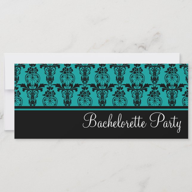 Teal & Black Damask Bachelorette Party Inbjudningar (Framsida)