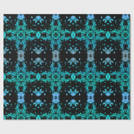 Teal & Black Electric Fractal Kaleidoscope Pattern Presentpapper