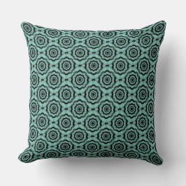Teal Black Flower Seamless Mönster Kudde