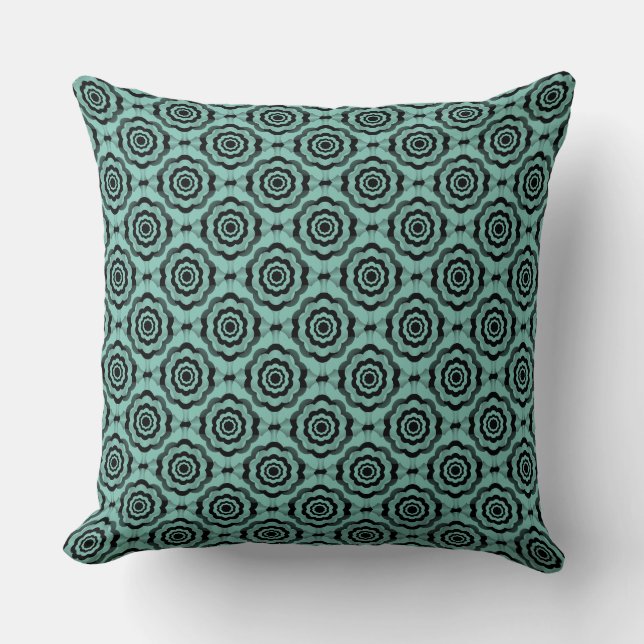 Teal Black Flower Seamless Mönster Kudde (Framsida)