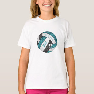 Teal Black girly sport volleyball Team färg T Shirt