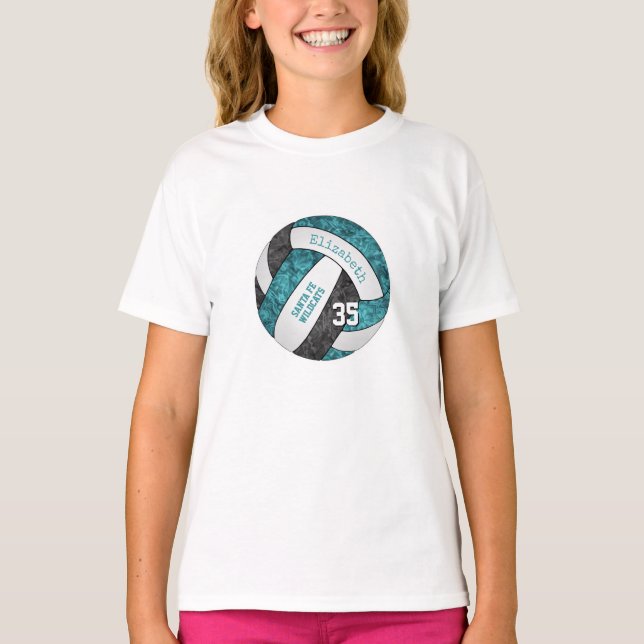 Teal Black girly sport volleyball Team färg T Shirt (Framsida)