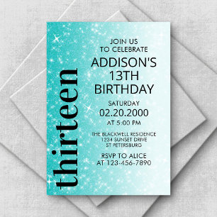 Teal Black Glitter Birthday Inbjudningar