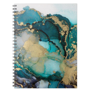 Teal Black Guld Alcohol Bläck Fluid Artabstract,ar Anteckningsbok
