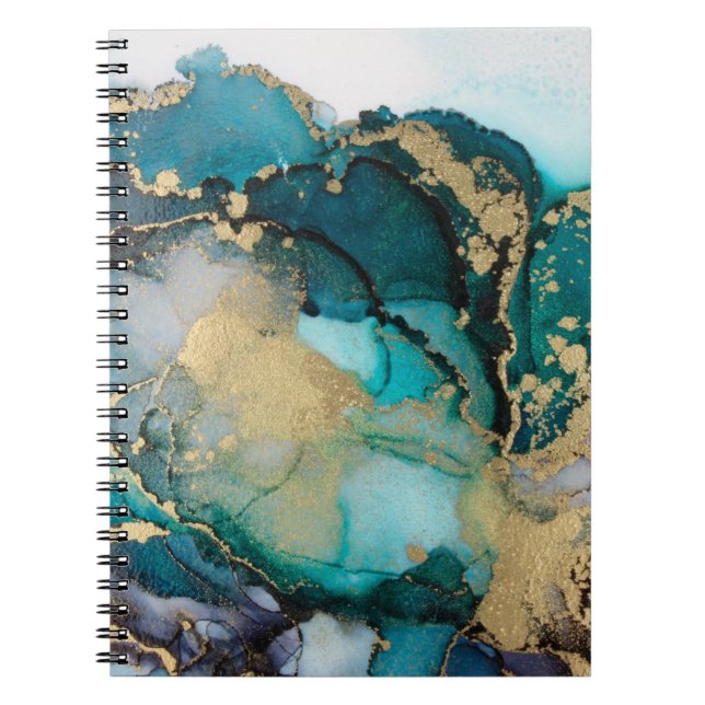 Teal Black Guld Alcohol Bläck Fluid Artabstract,ar Anteckningsbok (Framsidan)
