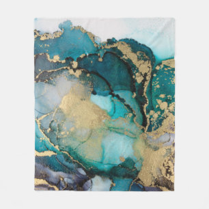 Teal Black Guld Alcohol Bläck Fluid Artabstract,ar Fleecefilt