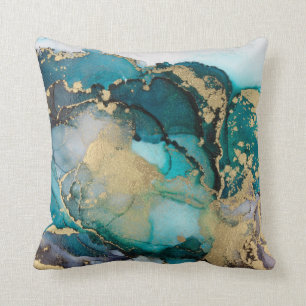 Teal Black Guld Alcohol Bläck Fluid Artabstract,ar Kudde