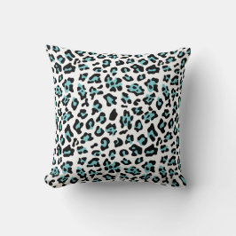 Teal Black Leopard Animal Print Mönster Kudde