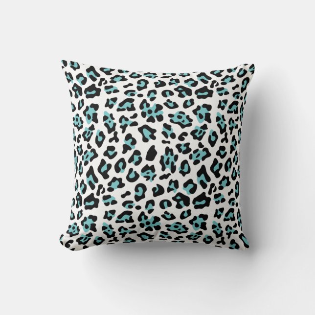 Teal Black Leopard Animal Print Mönster Kudde (Framsida)