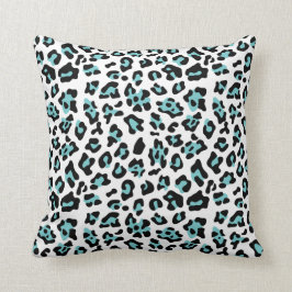 Teal Black Leopard Animal Print Mönster Kudde