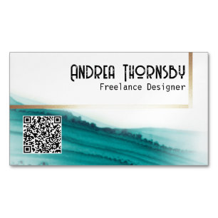 Teal Bläck Modern Simple Guld QR Code Anpassningsb Magnetiska Visitkort