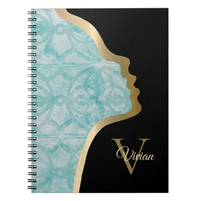 Teal Black och Guld Ansikte Anteckningsbok (Framsidan)