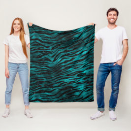 Teal & Black Ombre Glam Glitter Tiger Rand Fleecefilt