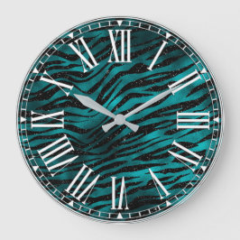 Teal & Black Ombre Glam Glitter Tiger Rand Stor Klocka