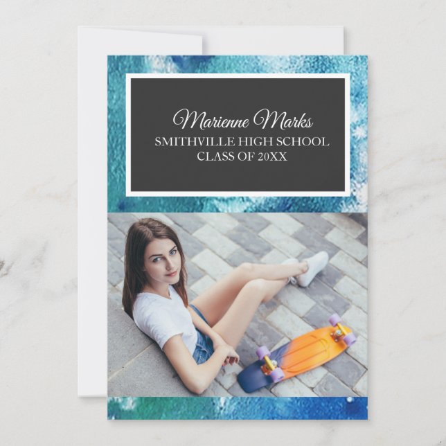 Teal Black Photo Studenten College Trunk Party Inbjudningar (Framsida)