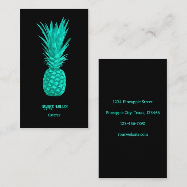 Teal Black Pineale Art, Tropical Elegant Visitkort (Fram/baksida)