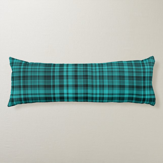 Teal Black Plaid Pattern Kroppskudde (Framsidan)