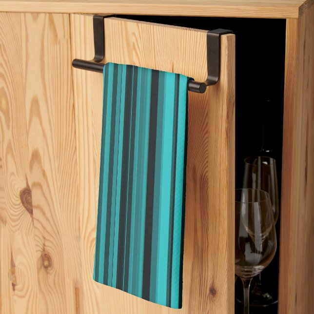 Teal Black Rand Kökshandduk (Thirds Fold)
