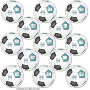 Teal Black Soccer Team färg 13 spelare Klistermärken