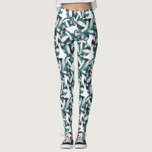 Teal Black team färg gilila volleybollar mönster Leggings