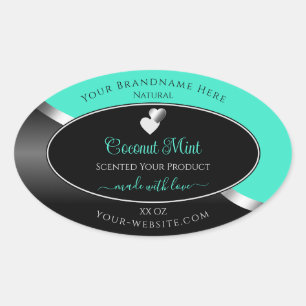 Teal Black Vågigt produktetiketter för Silver Cute Ovalt Klistermärke