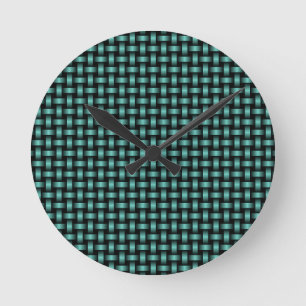 Teal Black Weave Mönster Rund Klocka