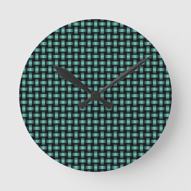 Teal Black Weave Mönster Rund Klocka (Framsida)