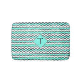 Teal, Black White Chevron original art Monogram Badrumsmatta