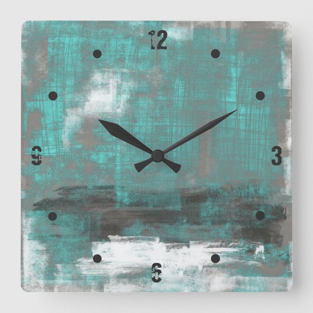 Teal Black White Grått abstrakt Fyrkantig Klocka (Framsida)