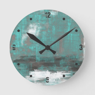 Teal Black White Grått abstrakt Rund Klocka