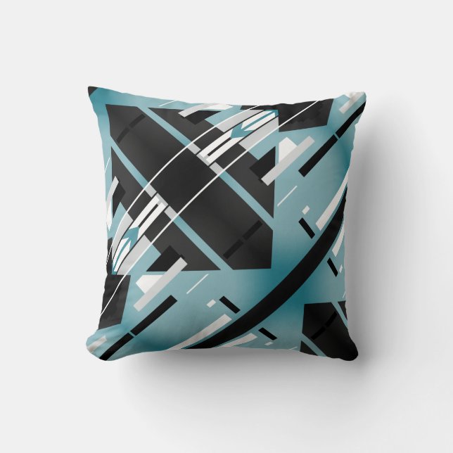 Teal Black White Grått Diagonal Southwest Art-utse Kudde (Framsida)
