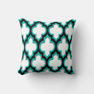 Teal Black White Moroccan Quatrefoil Mönster #4DS Kudde