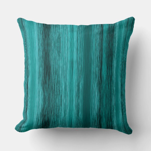 Teal Blend Linjer Modern Abstrakt Rough Rand Kudde (Framsida)