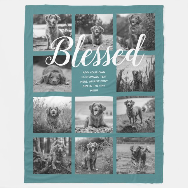 Teal Blessed Photo Collage Blanket Fleecefilt (Framsidan)