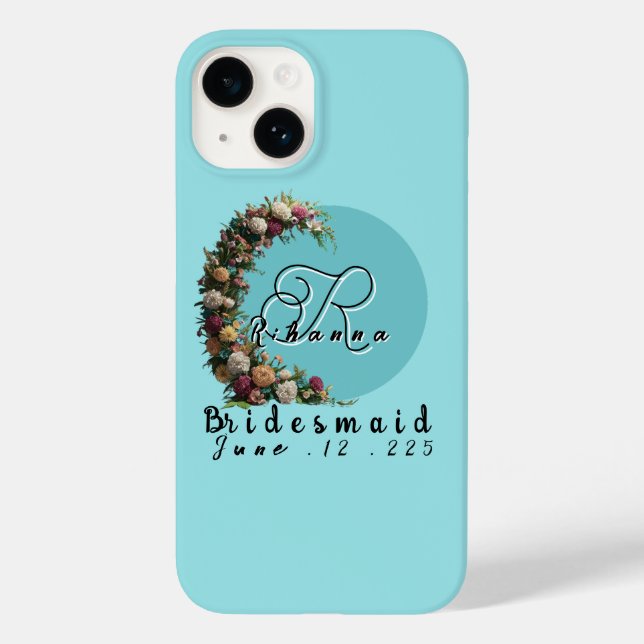Teal Blommig Monogram Toteväska | Bröllopskompisar (Baksida)