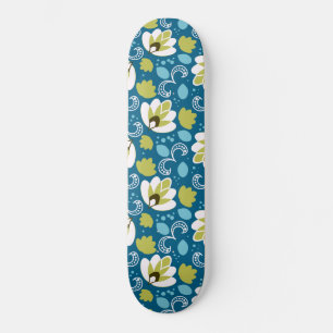 Teal Blommigt Art Paisley Gardener Grönt Löv Mini Skateboard Bräda 18,5 Cm