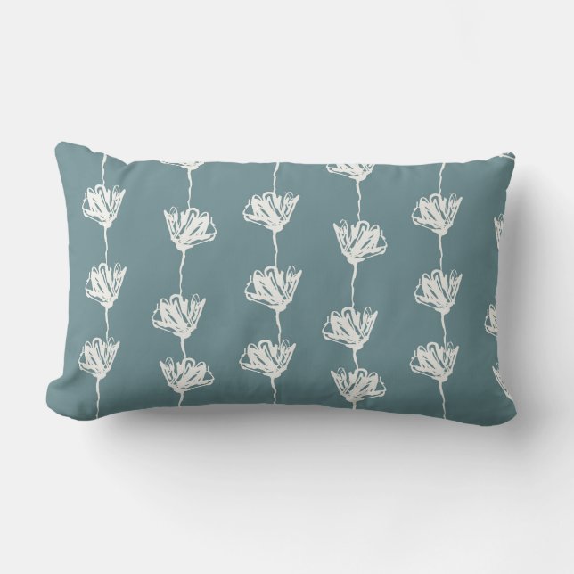 Teal Blommigt Bedroom Pillow Lumbarkudde (Framsida)