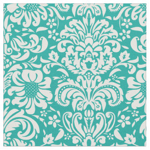 Teal Blommigt Damask Tyg