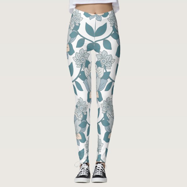 Teal Blommigt Elegance Women's Leggings (Framsida)