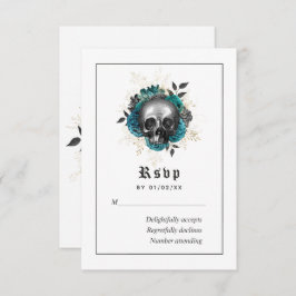 Teal Blommigt Gothic Skull Bröllop OSA Kort
