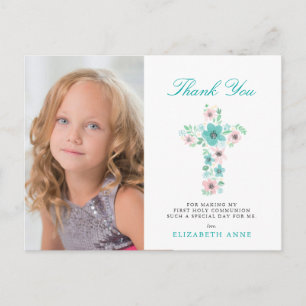 Teal Blommigt Kor Första Heligan Communion Tack Vykort